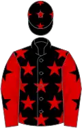 Black, red stars, red sleeves, black stars, black cap, red stars