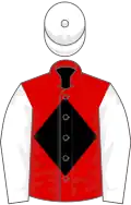 RED, black diamond, white sleeves and cap