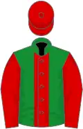 Green, red stripe, sleeves and cap