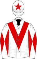 White, red chevron, diabolo on sleeves, red star on cap