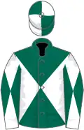 Dark green and white diabolo, white and dark green diabolo on sleeves, dark green and white quartered cap