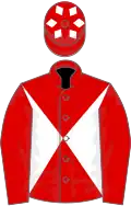 Red, white diabolo, red sleeves, red cap, white diamonds