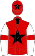 RED, black star, white sleeves, red armlet, red cap, black star