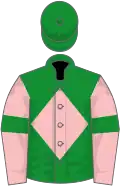 Green, pink diamond, pink sleeves, green armlets, green cap