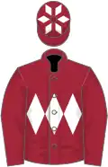 Maroon, white triple diamond, white diamonds on cap