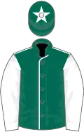 Dark green, white seams, sleeves and star on cap