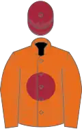 Orange, maroon disc and cap