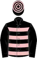 Black, pink hoops, black sleeves