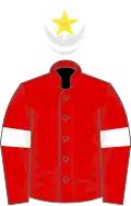 Red, red sleeves, white armlet, white cap, yellow star