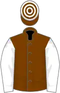 Chocolate, white sleeves, hooped cap