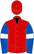 Red, royal blue sleeves, white armlets