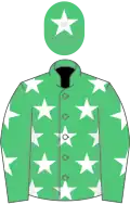 Emerald green, white stars, emerald green cap, white star