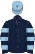 Dark blue, light blue hooped sleeves, light blue cap