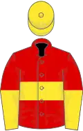 Red, Yellow hoop, halved sleeves, Yellow cap