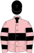Pink, black hoop, hooped sleeves, black cap