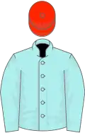 Pale blue, scarlet cap