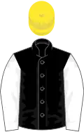 Black, white sleeves, yellow cap