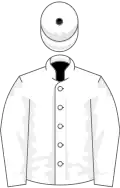 White, black button on cap