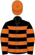 Black, orange hoops, orange cap