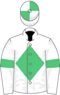 White, emerald green diamond and armlets, quartered cap