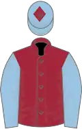 MAROON, light blue slvs, light blue cap, maroon diamond