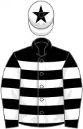 Black, white hoops, white cap, black star