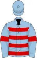 Light blue, red hoops and armlets