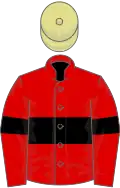Red, black hoop and armlets, primrose cap