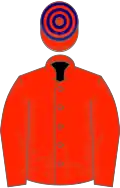 Scarlet, scarlet cap with navy blue hoop