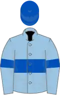 Light blue, royal blue hoop, armlets and cap