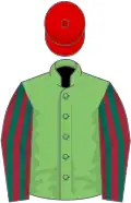 Light Green, Maroon and Dark Green striped sleeves, Red cap