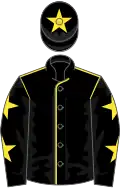 Black, yellow seams, stars on sleeves, star on cap