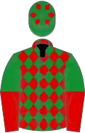 Green, red diamonds, halved sleeves, diamonds on cap