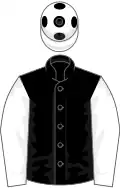 Black, White sleeves, White cap, Black spots