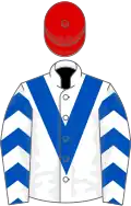 White, Royal Blue chevron, chevrons on sleeves, Red cap