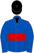 Royal blue, red hoop, black cap