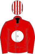 RED, white disc, white and red striped cap
