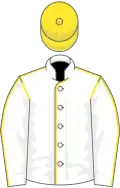 White, yellow seams, yellow cap