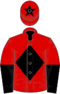 Red, black diamond, halved sleeves, star on cap