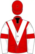 Red, white chevron, white sleeves, red armlets