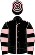 Black, pink seams, hooped sleeves and cap