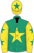 Emerald green, yellow star, yellow sleeves, emerald green stars, yellow cap, emerald green star