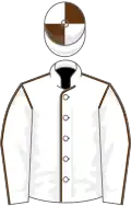 WHITE, brown seams, quartered cap