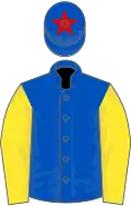 ROYAL BLUE, yellow sleeves, royal blue cap, red star