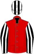 Red, white striped sleeves, striped cap