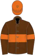 Brown, orange hoop, armlets and cap