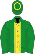 Green, yellow stripe, hoop on cap