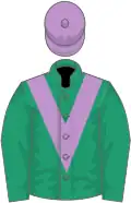 Emerald green, mauve chevron and cap