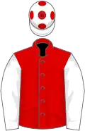 Red, white sleeves, white cap, red spots