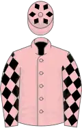 Pink, black diamonds on sleeves, black diamonds on cap